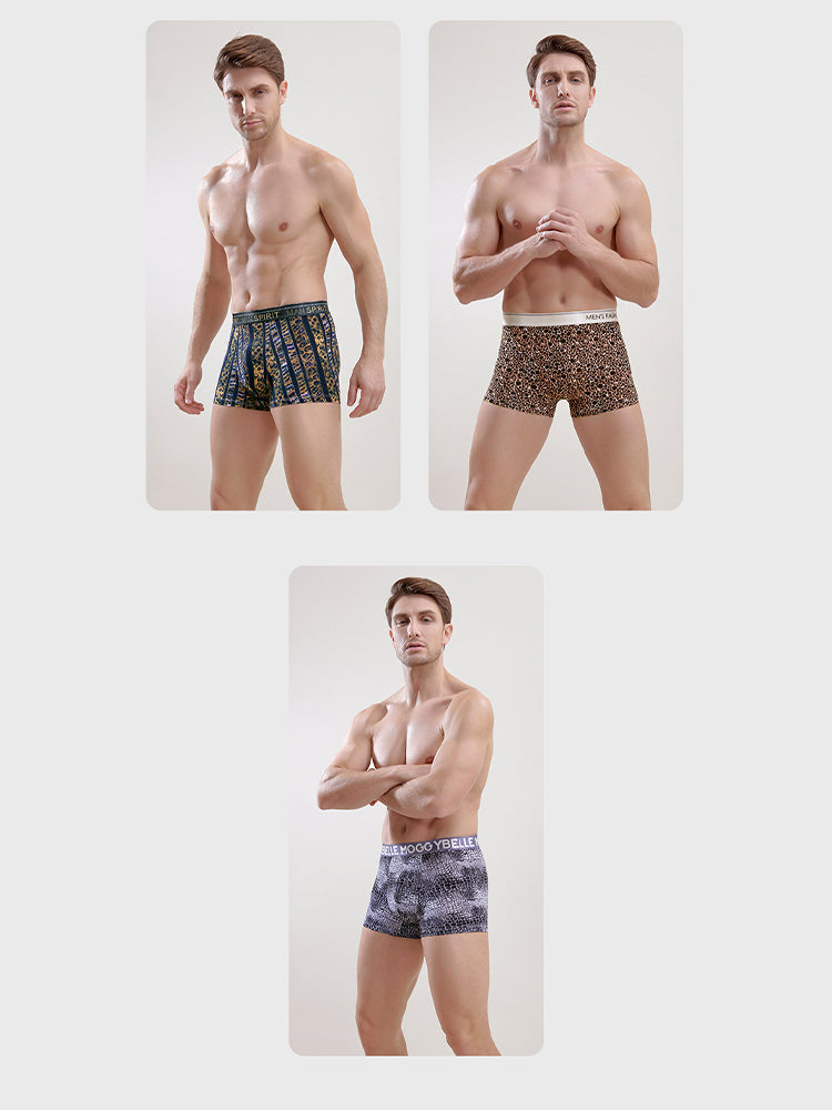 Men's Ice Silk Sexy Breathable Printed Boxers Briefs