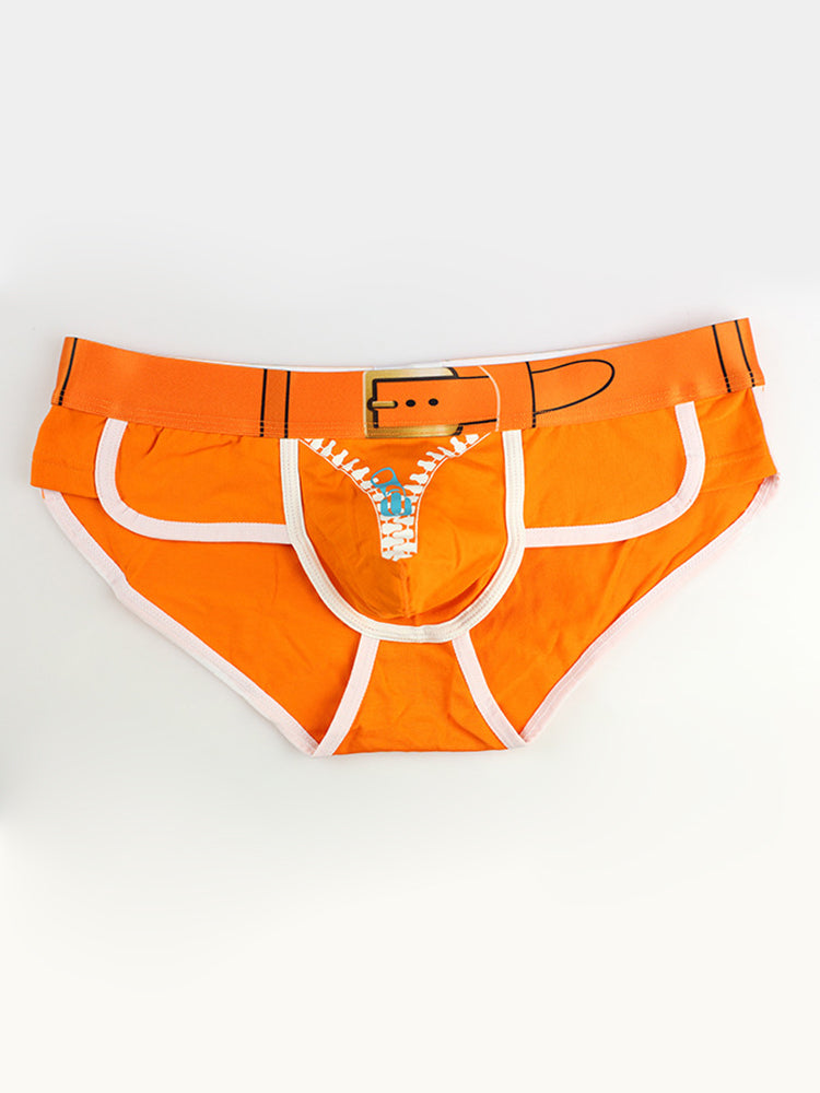 Zipper Belt Printed Cotton Pouch Briefs
