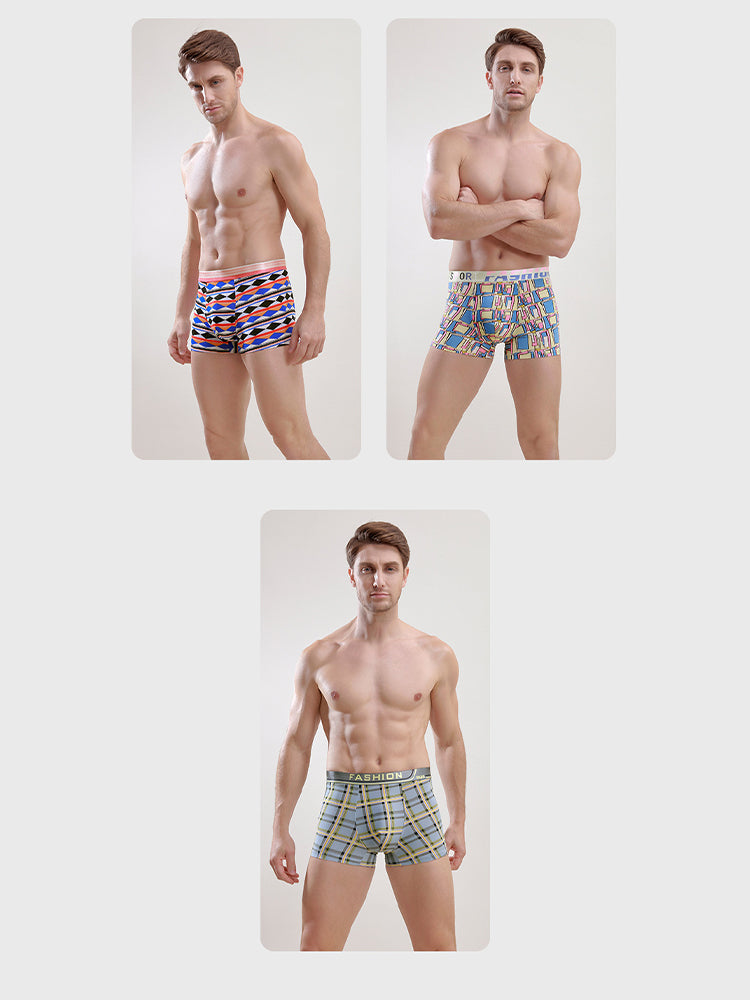 Men's Ice Silk Sexy Breathable Printed Boxers Briefs