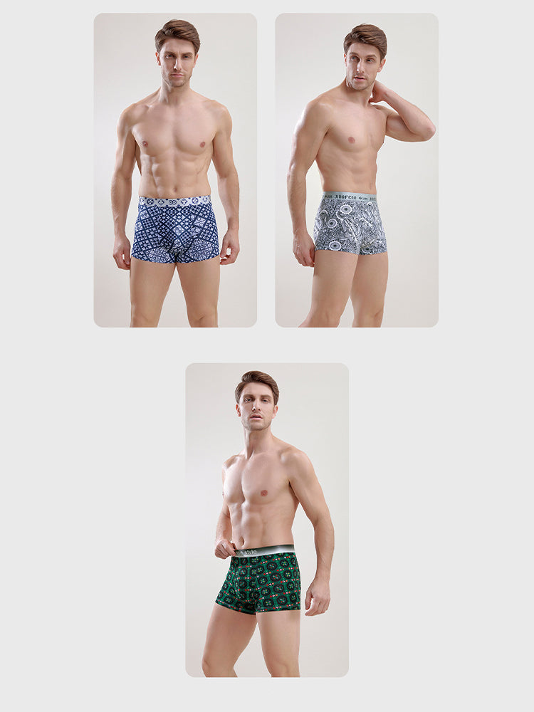 Men's Ice Silk Sexy Breathable Printed Boxers Briefs
