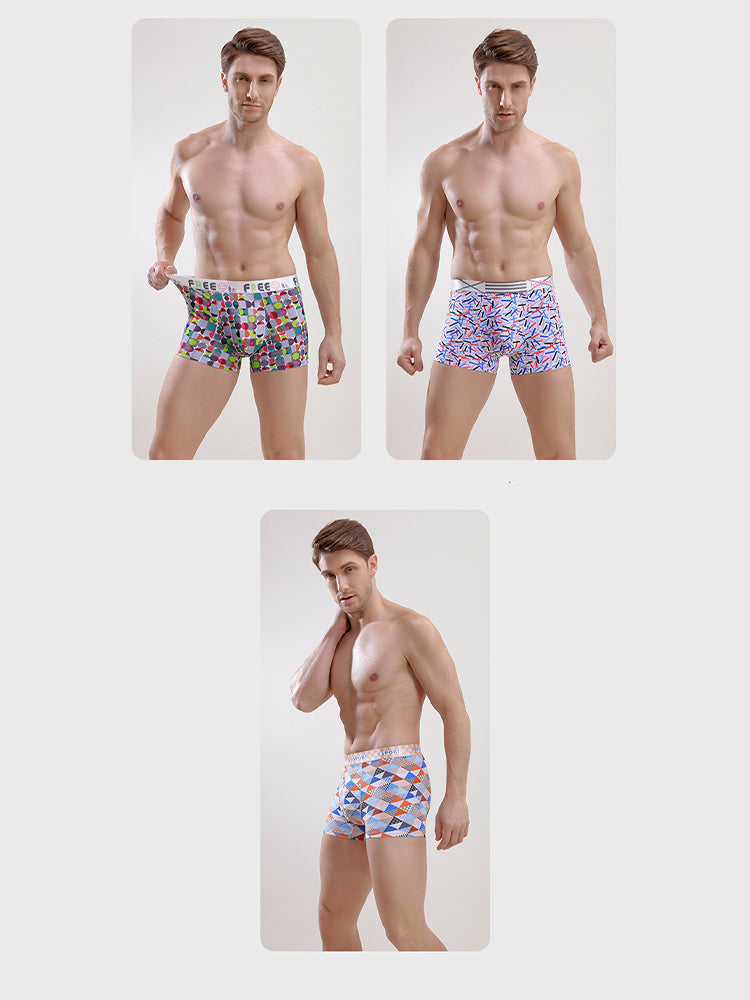 Men's Ice Silk Sexy Breathable Printed Boxers Briefs