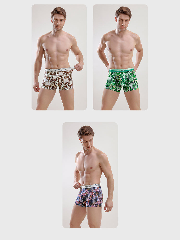 Men's Ice Silk Sexy Breathable Printed Boxers Briefs