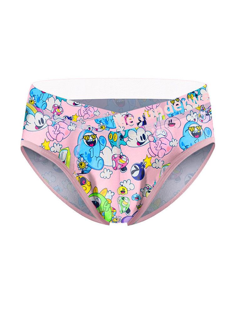 2 Pack Men's Playful Cartoon No-Tag Comfortable and Breathable Briefs