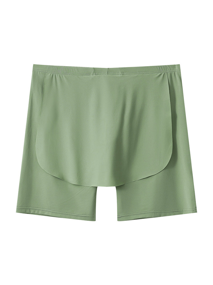 Men's Ice Silk Raised Opening Culottes Mesh Plus Length Boxer Briefs