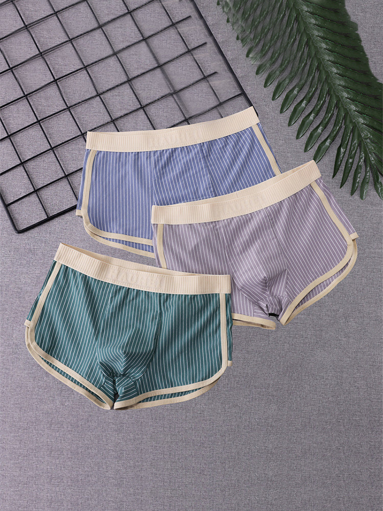 4 Pack Men's Striped Printed Personality Trendy Youth Boxer Briefs