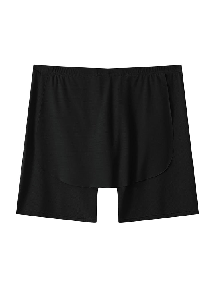Men's Ice Silk Raised Opening Culottes Mesh Plus Length Boxer Briefs