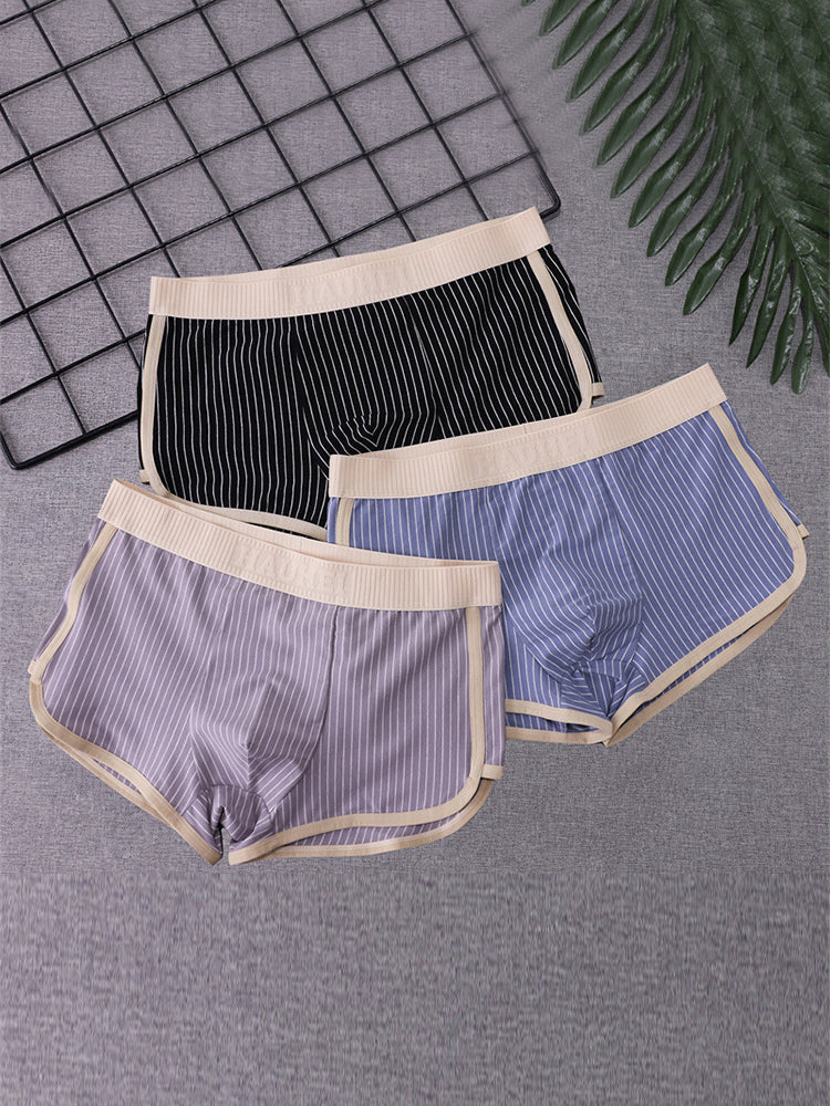 4 Pack Men's Striped Printed Personality Trendy Youth Boxer Briefs
