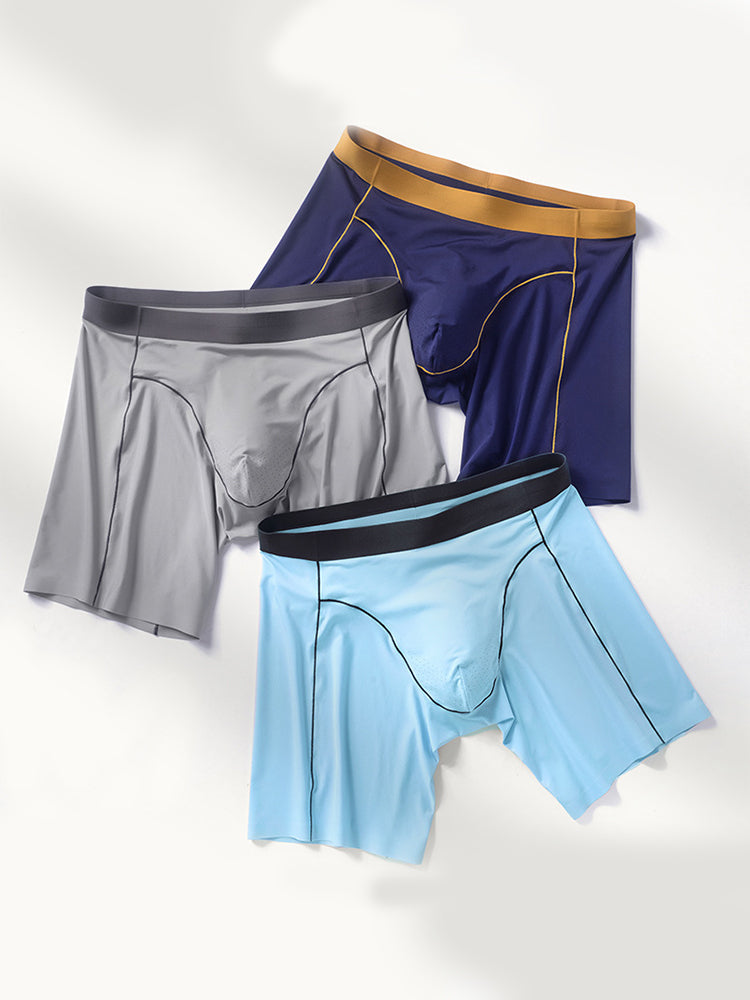 2 Pack Men's Sports Anti-Chafing Ice Silk Quick-Dry Boxers Briefs & Midway Briefs