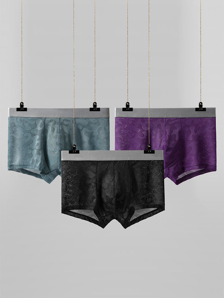 3 Pack Men's Graphene Anti-Bacterial Hollow Lace Ultra-Thin Trunks