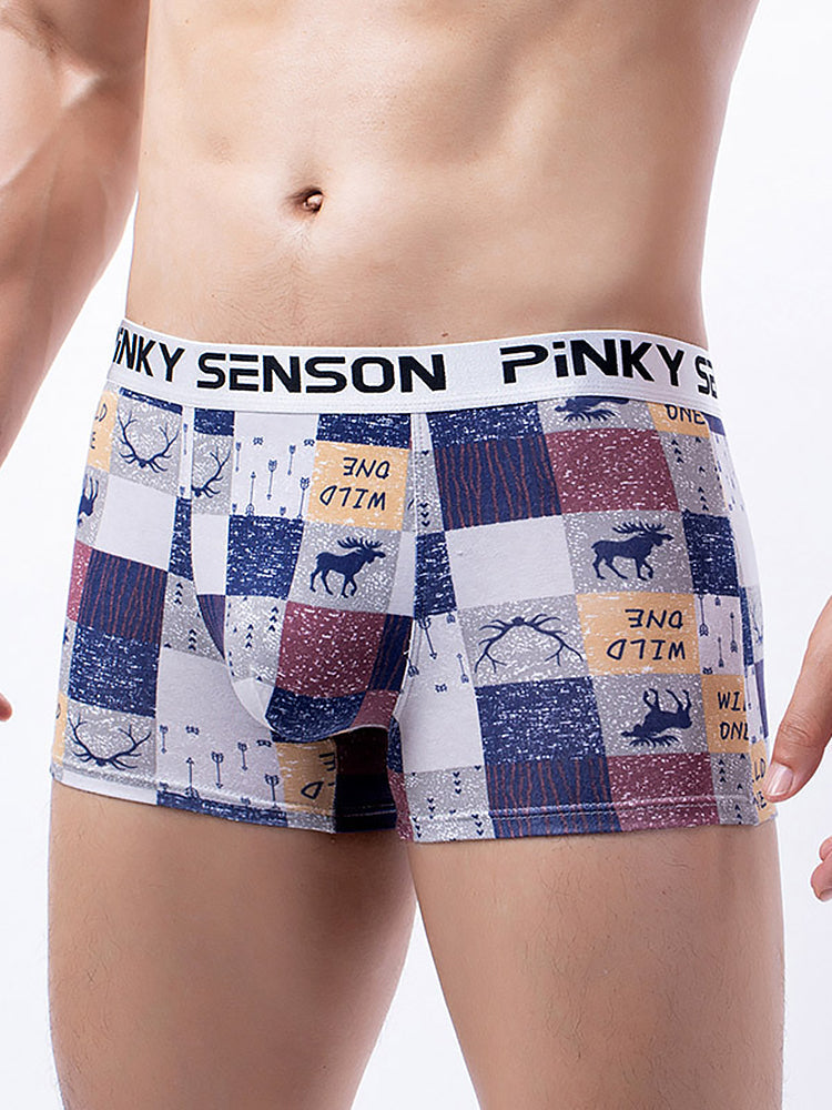 4 Pack Men's Checkered Pattern Cotton Trunks