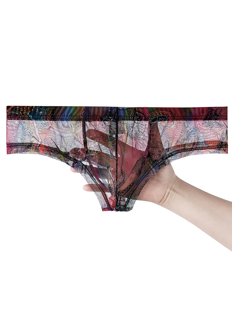 4-pack Men's Lace Print Sheer Mesh Bohemian Boxer Briefs