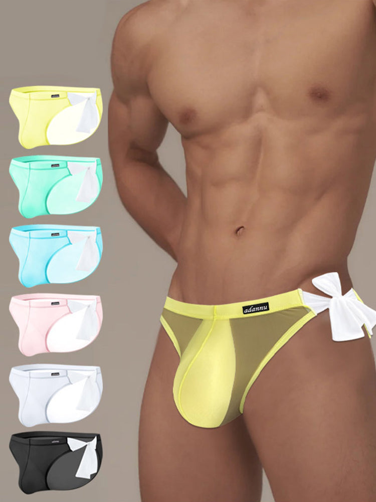 Men's Sexy Translucent Lace-up Briefs with Unfastened U-shaped Large Pouch