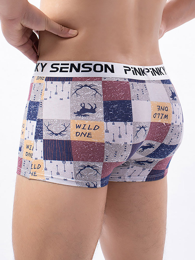 4 Pack Men's Checkered Pattern Cotton Trunks