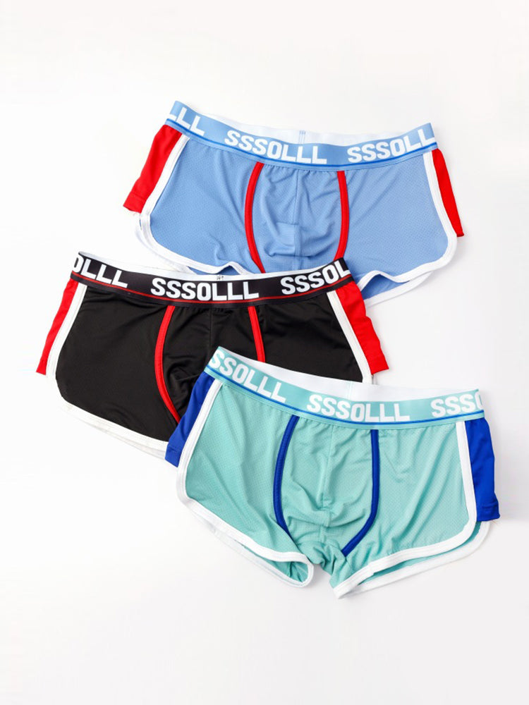3 Pack Men's Mid-Rise Ice Silk Mesh Trunks