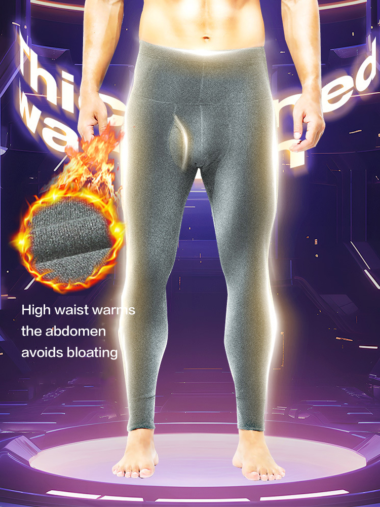 Men's High Waist Plus Fleece Cotton Warm Pants with  with Fly