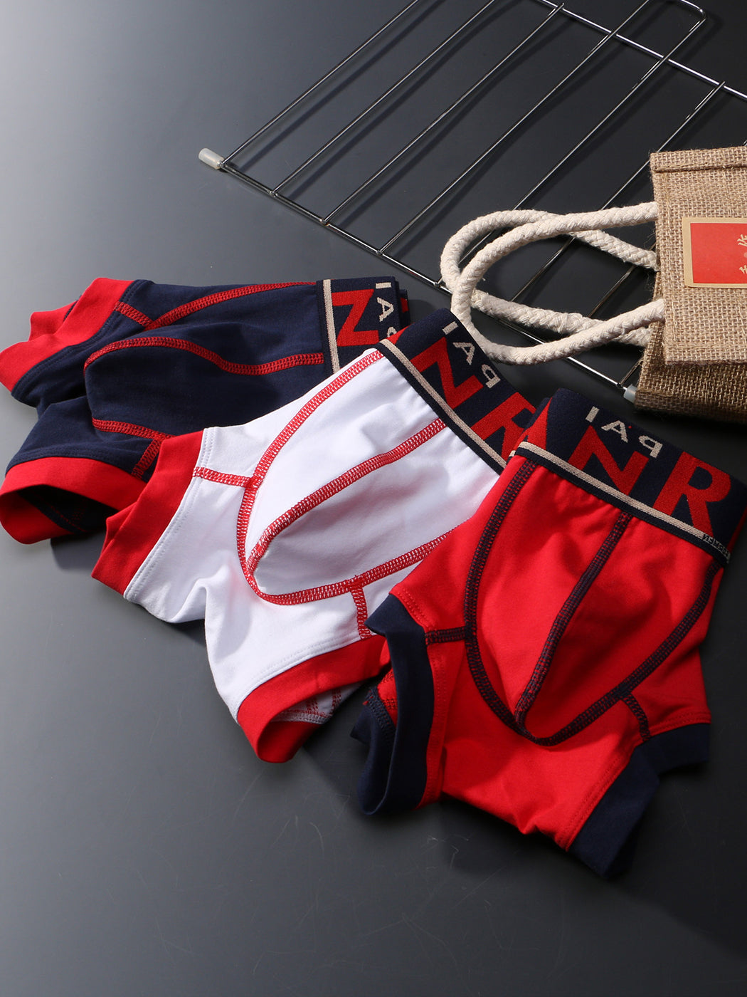 3 Pack Men's Spliced Color Breathable Cotton Trunks