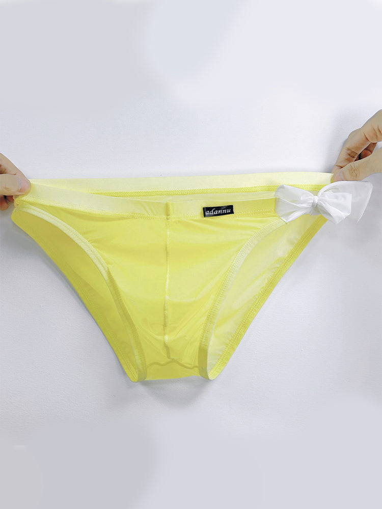 Men's Sexy Translucent Lace-up Briefs with Unfastened U-shaped Large Pouch
