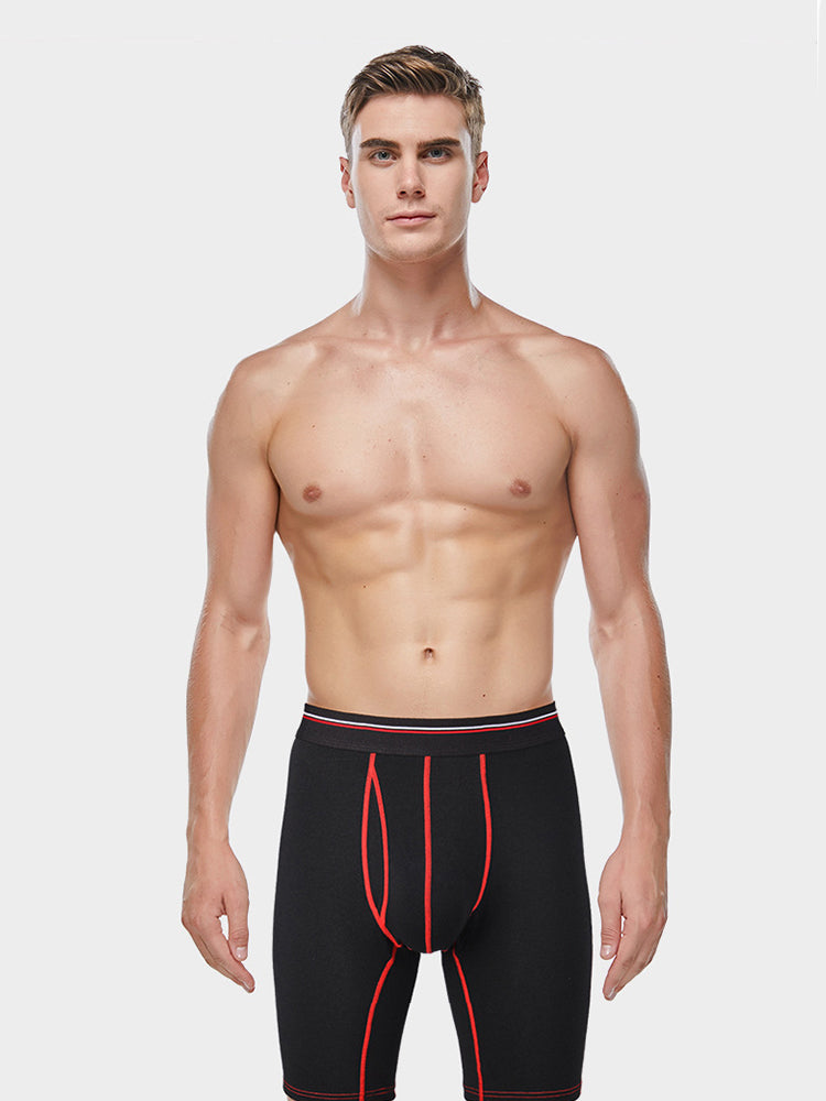 2 Pack Men's Long High Waist Cotton Sports Anti-friction Leg Boxer Briefs