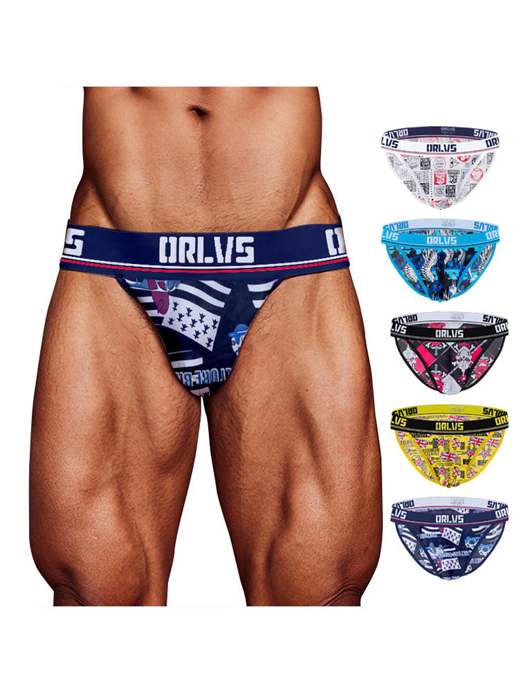2 Pack Men's Breathable Ice Silk High-Cut Printed Bikini