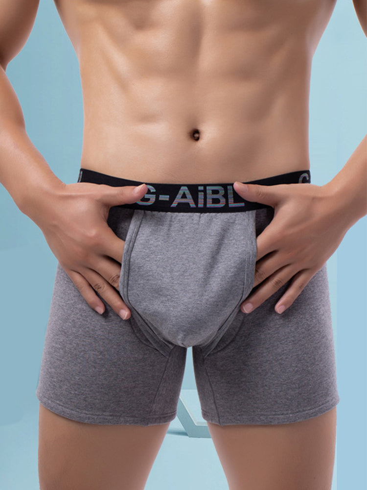 2 Pack Men's Solid Color Bullet Separated U-Pocket Plush Boxer Briefs