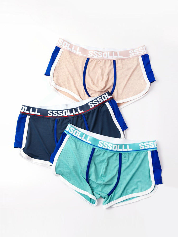 3 Pack Men's Mid-Rise Ice Silk Mesh Trunks