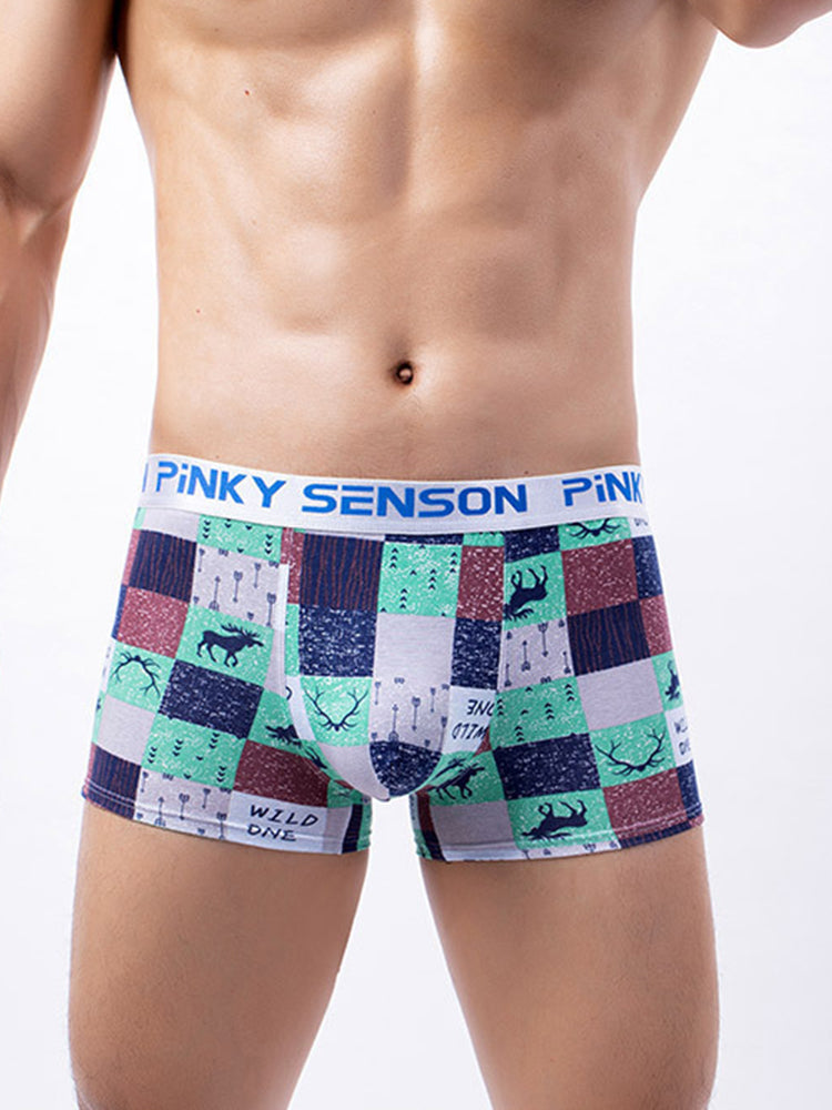 4 Pack Men's Checkered Pattern Cotton Trunks