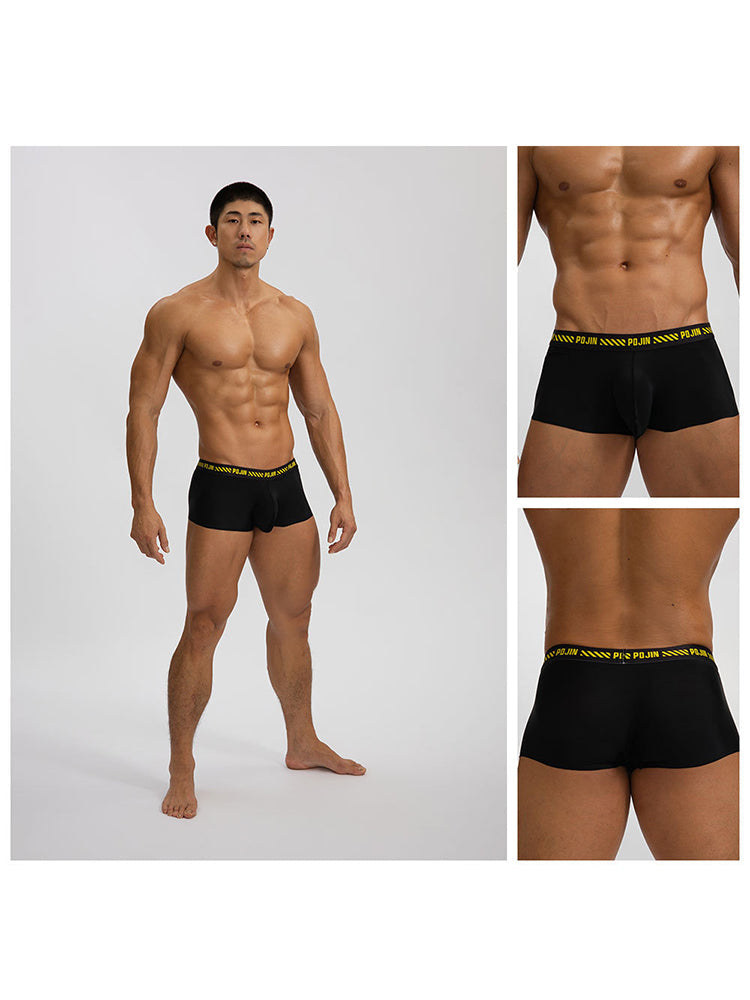 3 Pack Men's Seamless Ice Silk U-Pouch Low Waist Sexy Breathable Trunks