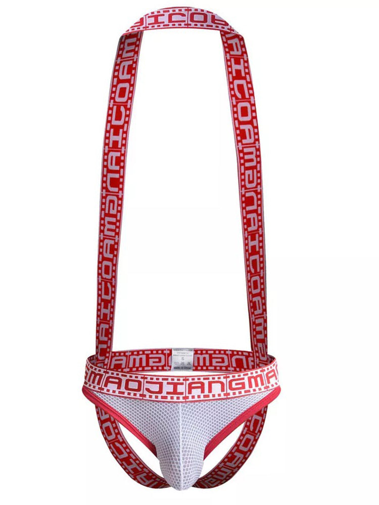 Men's Sexy Mesh U-convex Large Pouch Breathable Vest One-piece Suspender T-back