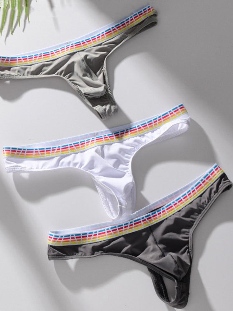 3 Pack Men's Ice Silk Middle-Rise Summer Thongs