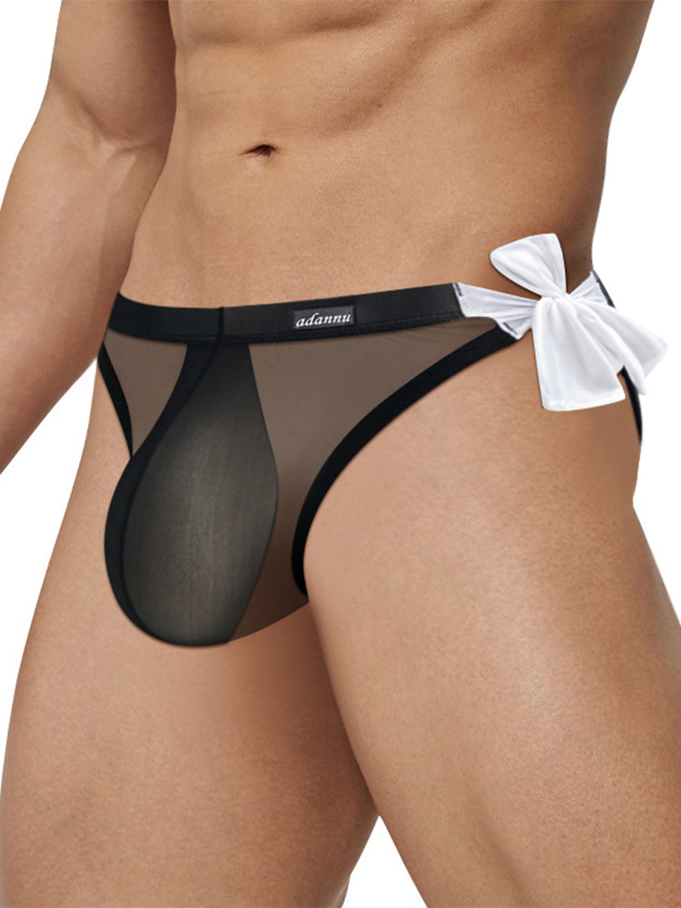 Men's Sexy Translucent Lace-up Briefs with Unfastened U-shaped Large Pouch