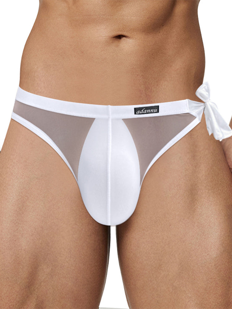 Men's Sexy Translucent Lace-up Briefs with Unfastened U-shaped Large Pouch