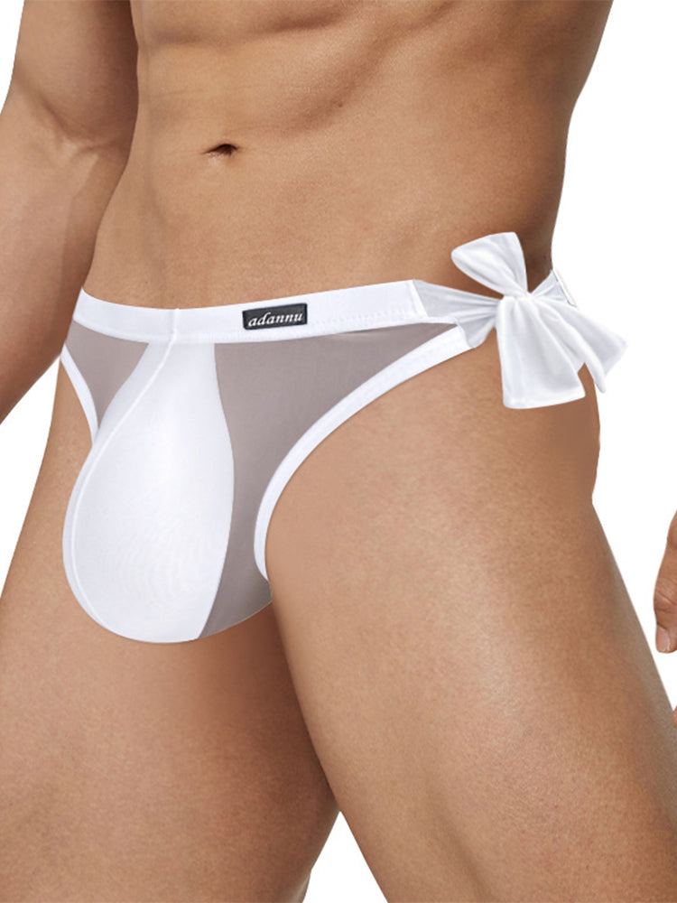 Men's Sexy Translucent Lace-up Briefs with Unfastened U-shaped Large Pouch
