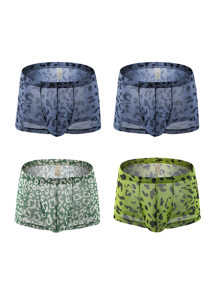 4 Pack Leopard Print See-through Mesh Trunks