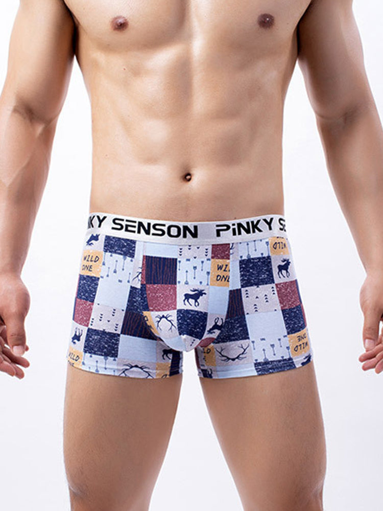 4 Pack Men's Checkered Pattern Cotton Trunks