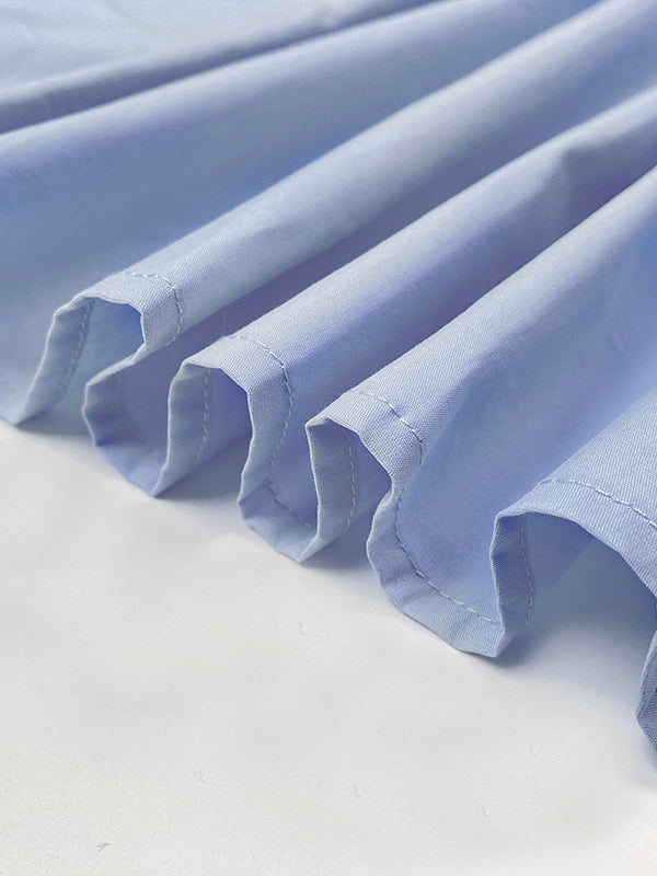 Loose Puff Sleeves Pleated Solid Color Split-Joint Lapel Maxi Dresses Shirt Dress