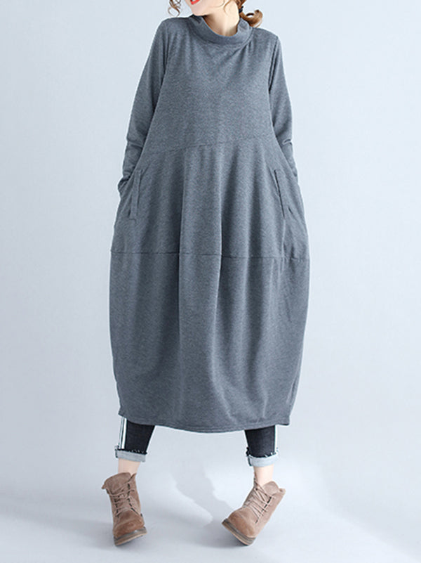 Casual Loose Plus Size Solid Color Hooded Midi Dresses