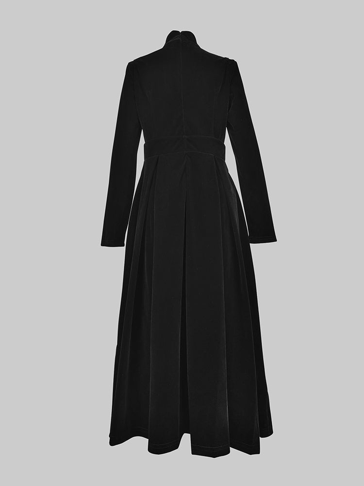 Long Sleeves Skinny Solid Color High Neck Midi Dresses