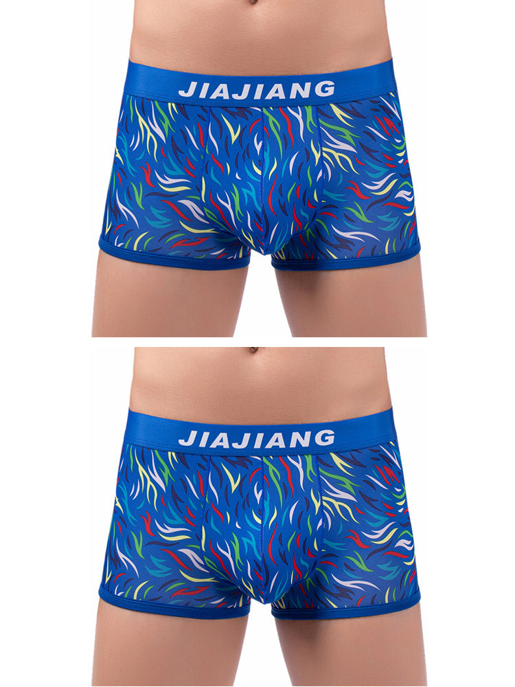 2 Pack Men's Colorful Printed Polyester Comfortable Breathable Trunks