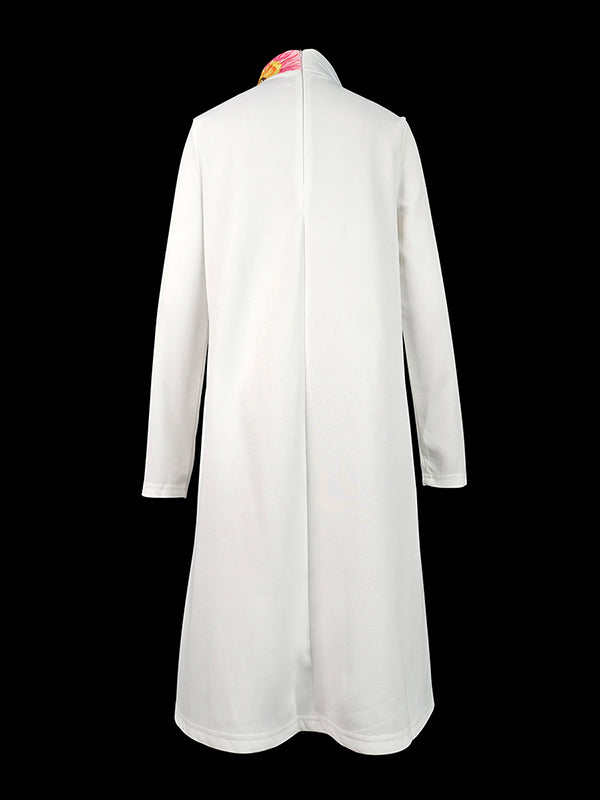 Long Sleeves Loose Flower Print High Neck Midi Dresses