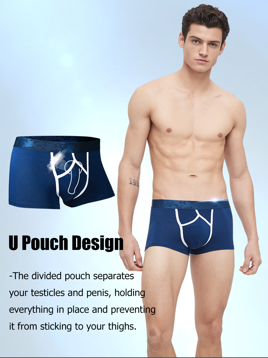 3 Pack Men's U Pouch Contour Patchline Trunks