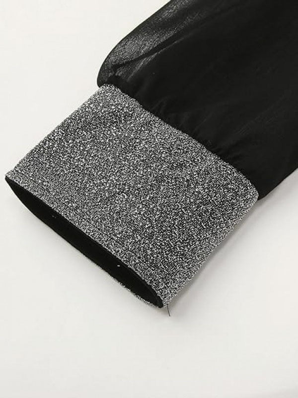 Long Sleeves Loose Elasticity See-Through Split-Joint V-Neck Mini Dresses