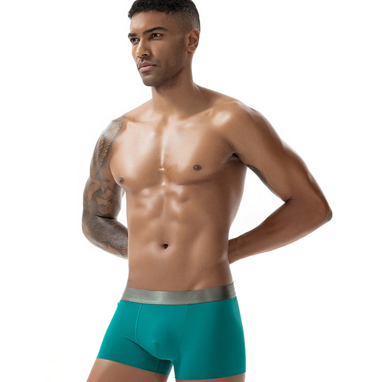 4 Pcs Seamless Ice Silk Solid Men's Boxer Briefs Set