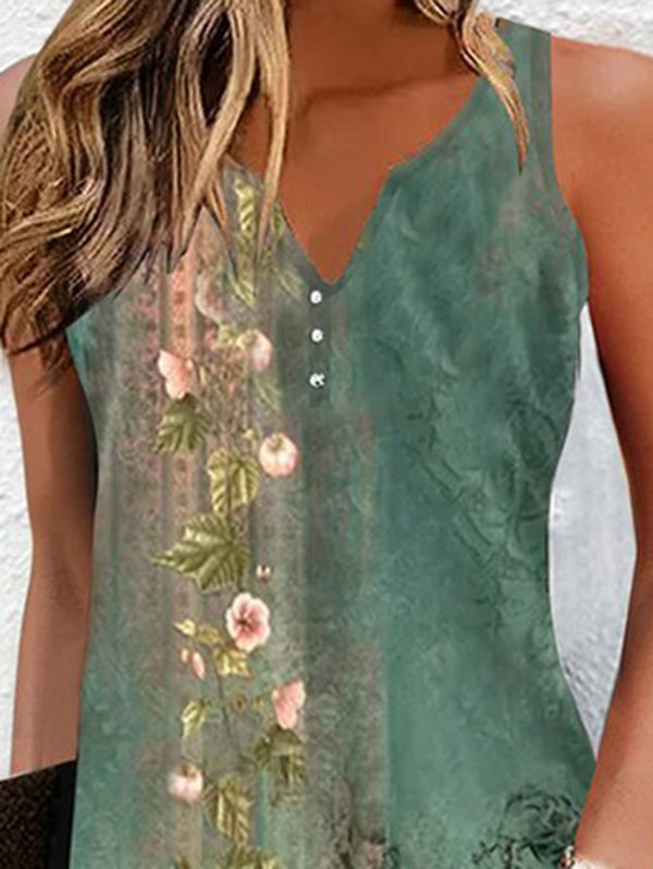 Loose Plus Size Floral Printed Split-Joint V-Neck Mini Dresses