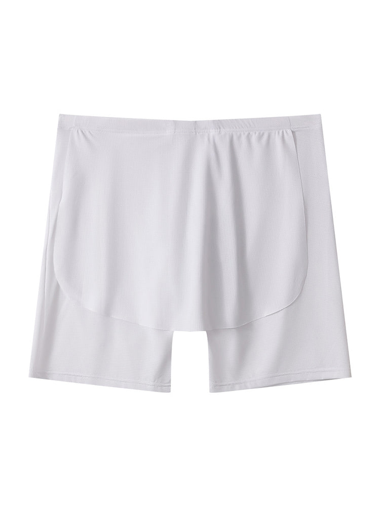 Men's Ice Silk Raised Opening Culottes Mesh Plus Length Boxer Briefs