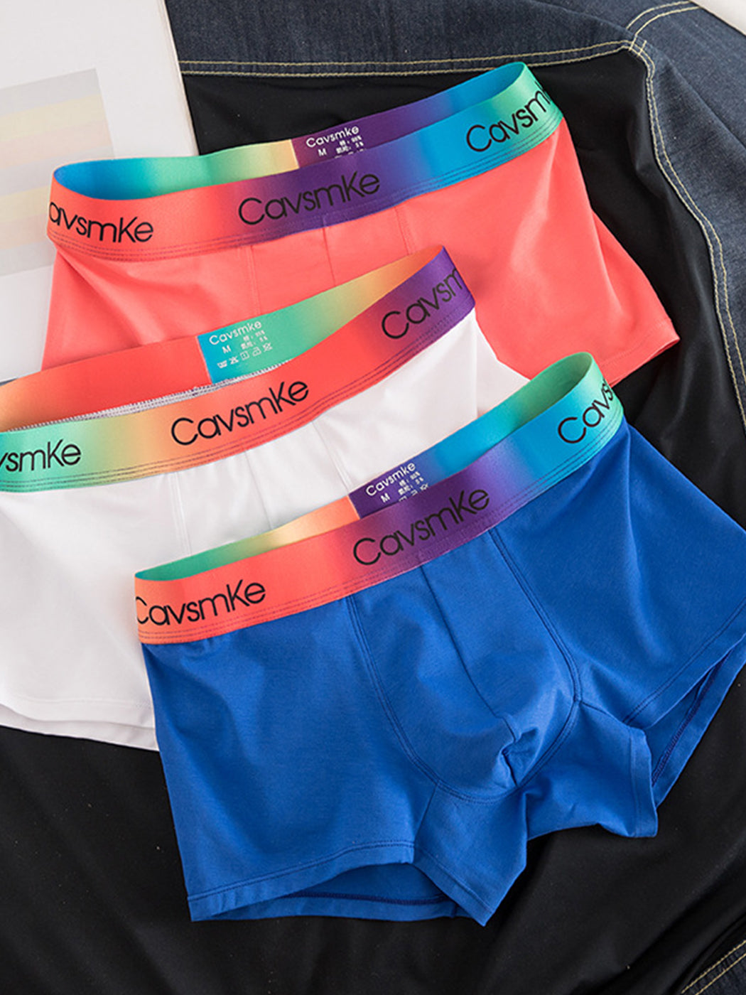 2 Pack Men's Cotton Sexy Antibacterial Rainbow Waistband Trunks