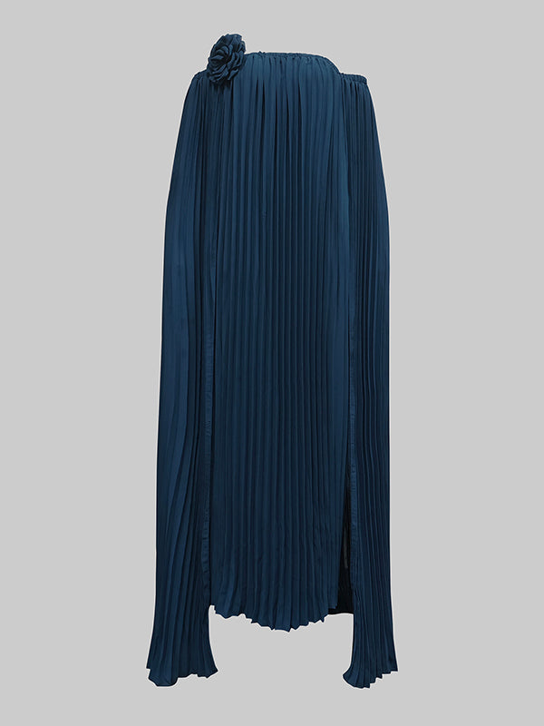 Loose Gauze Pleated Solid Color Tiered Off-The-Shoulder Evening Dresses Maxi Dresses