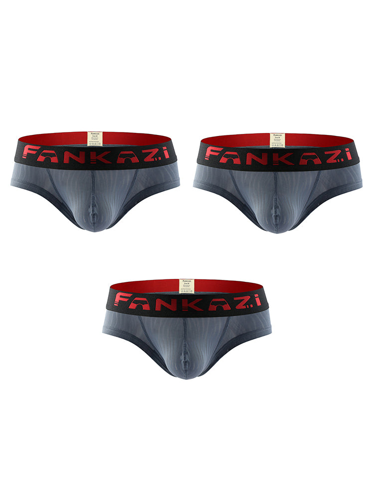 3 Pack Men's Striped U-Pouch Breathable Casual Briefs
