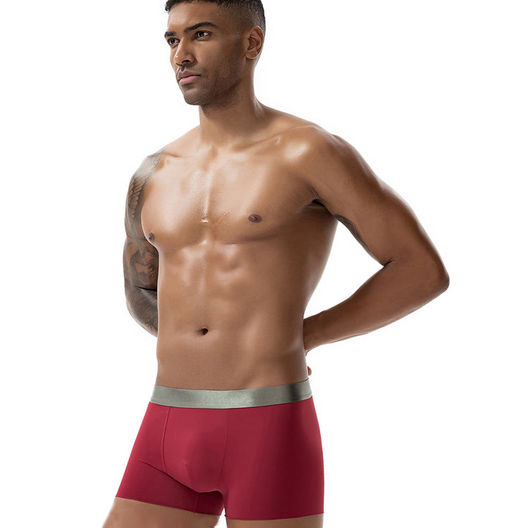 4 Pcs Seamless Ice Silk Solid Men's Boxer Briefs Set