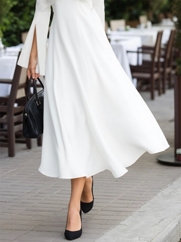 Long Sleeves Solid Color V-Neck Midi Dresses