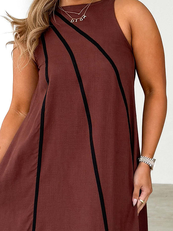 A-Line Loose Split-Joint Round-Neck Maxi Dresses